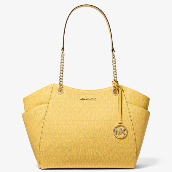 Michael Kors Handbags - MICHAEL KORS Daisy Yellow Jet Set Logo Travel Large Chain Shoulder Tote